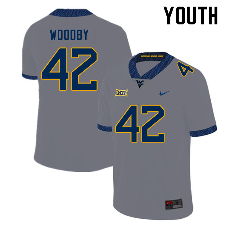 Youth #42 Tyrin Woodby West Virginia Mountaineers College Football Jerseys Sale-Gray - Click Image to Close